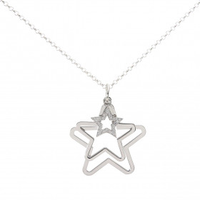 Collier argent rhodié composé 3 étoiles les unes dans les autres La plus petite est serties d oxydes zirconium La plus gra...