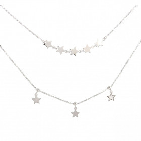 Collier argent rhodié composé d une chaîne 40cm 5 étoiles côte à côte une chaîne 45cm 3 breloques étoiles Dimension des ét...