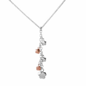 Collier argent rhodié composé d une chainette 5 breloques fleurs argent argent flashé or rose Dimension du pendentif : 7x40mm