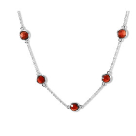 Collier Argent Rhodié 925 serti 5 grenats ronds facettés 6mm diamètre Chaîne maille forçat ronde 1,4mm large Largeur : 8mm...