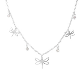 Collier argent rhodié composé 3 libellules dont plus grande mesure 11x15mm 4 oxydes zirconium serti clos 3,5mm large Chaîn...