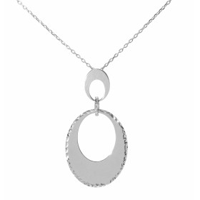 Collier en argent rhodié composé d'un pendentif avec 2 maillons ovales reliés par un anneau serti d'oxydes de zirconiums. ...