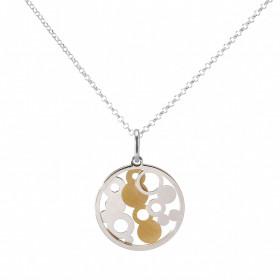 Collier argent rhodié forme médaillon rond rempli cercles argent argent satiné doré Dimension du pendentif (bélière inclus...