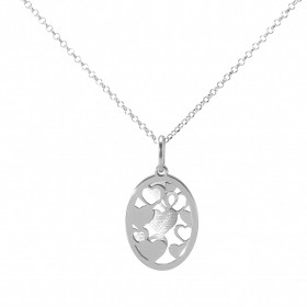 Collier argent rhodié forme médaillon ovale rempli coeurs argent argent satiné Dimension du pendentif (bélière incluse) :1...