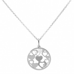 Collier argent rhodié forme médaillon rond rempli coeurs argent argent satiné Dimension du pendentif (bélière incluse) :20...