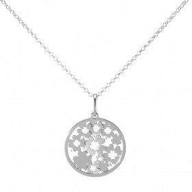 Collier argent rhodié forme médaillon rond rempli fleurs argent argent satiné Dimension du pendentif (bélière incluse) :20...