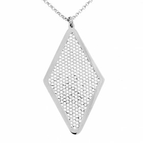 Collier en argent rhodié avec motif ovale ajouré de plusieurs petits ronds. Dimension losange (Lxh) : 26x49 mm. Longueur a...