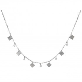 Collier argent rhodié motifs carrées oxydes zirconium Longueur ajustable 40 à 45cm