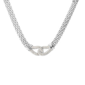 Collier argent rhodié composé d un motif forme noeud serti d oxydes zirconium Dimension du motif : 10x28mm Chaîne fantaisi...