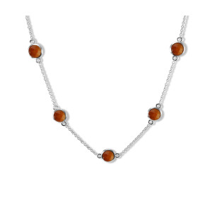 Collier Argent Rhodié 925 serti 5 oeils tigre ronds facettés 6mm diamètre Chaîne maille forçat ronde 1,4mm large Largeur :...