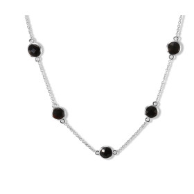 Collier Argent Rhodié 925 serti 5 onyx ronds facettés 6mm diamètre Chaîne maille forçat ronde 1,4mm large Largeur : 8mm Lo...
