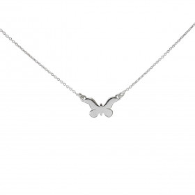 Collier argent rhodié un papillon 8x15mm Chaîne maille forçat : 0,8mm d épaiseur Longueur ajustable 41 à45cm