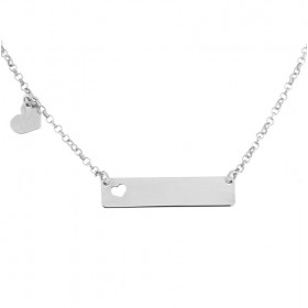 Collier Argent Rhodié Plaque a Graver et Coeur