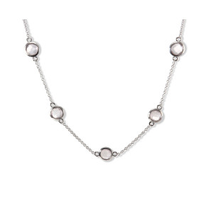 Collier Argent Rhodié 925 serti 5 quartz roses ronds facettés 6mm diamètre Chaîne maille forçat ronde 1,4mm large Largeur ...