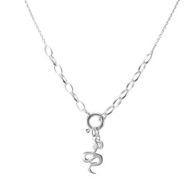 Collier argent rhodié composé d un fermoir central sur lequel est suspendu un pendentif serpent un pendentif un oxyde zirc...
