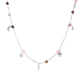 Collier Argent Rhodié Tourmaline et Breloques