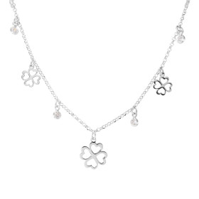 Collier argent rhodié composé 3 trèfles à 4 feuilles dont le plus grand mesure 11x11mm 4 oxydes zirconium serti clos 3,7mm...