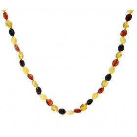 Collier d’Ambre naturel multicolore pour Bébé de 33cm de long. Sécurité maximale avec son fermoir à clip. Enfilage à nœuds...