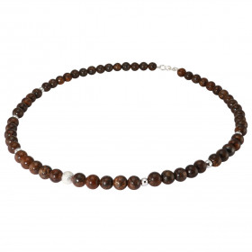 Collier Bronzite 6mm Argent Ce collier est composé boules 6mm Bronzite, 6 perles facettées Argent 4mm diamètre d un perle ...