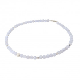 Collier Calcédoine 6mm Argent Ce collier est composé boules 6mm Calcédoine, 6 perles facettées Argent 4mm diamètre d un pe...
