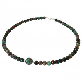 Collier Chrysocolle 6-10mm Argent Ce collier est composé boules 6mm Chrysocolle, 2 perles facettées Argent 4mm diamètre d ...