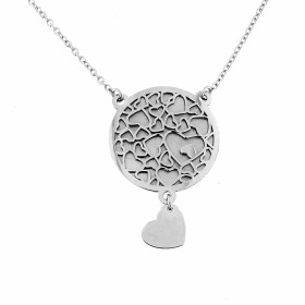 Collier argent rhodié des motifs coeurs dans un rond une breloque coeur Diamètre rond : 20 mm Dimension breloque : 8x8 mm ...
