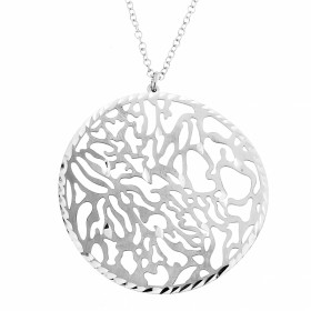 Collier argent rhodié motif rond ajouré Diamètre rond : 39 mm Longueur ajustable 42 à 46,5 cm