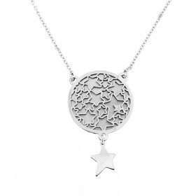 Collier argent rhodié des motifs étoiles dans un rond breloque étoile Diamètre rond : 20 mm Dimension breloque : 8x8 mm Lo...