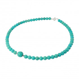 Collier Howlite Bleue 6-10mm Argent Ce collier est composé boules 6mm Howlite Bleue, 2 perles facettées Argent 4mm diamètr...