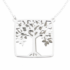 Collier Motif Arbre de Vie Carré en Argent 925 Rhodié 2 tons