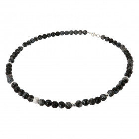 Collier Obsidienne 6mm et Argent. Ce collier est composé de boules de 6mm en Obsidienne, de 6 perles facettées en Argent d...