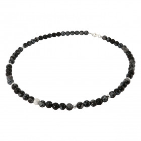 Collier Obsidienne 6mm Argent Ce collier est composé boules 6mm Obsidienne, 6 perles facettées Argent 4mm diamètre d un pe...