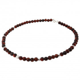 Collier Oeil Taureau 6mm Argent Ce collier est composé boules 6mm Oeil Taureau, 6 perles facettées Argent 4mm diamètre d u...