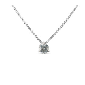 Collier Or Blanc 750 et Diamant 0.42 carat. Chaine maille forcat de 1.2mm de large par 42cm de long completée d'un pendent...