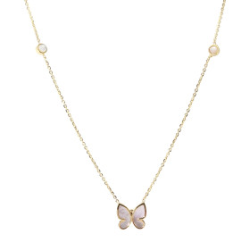 Collier or jaune 375 composé 2 perles nacre un papillon nacre 11x11mm Chaîne maille forçat : 1mm Système d attache : mousq...