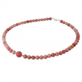 Collier Rhodonite 6-10mm et Argent. Ce collier est composé de boules de 6mm en Rhodonite, de 2 perles facettées en Argent ...