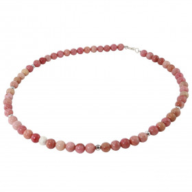 Collier Rhodonite 6mm Argent Ce collier est composé boules 6mm Rhodonite, 6 perles facettées Argent 4mm diamètre d un perl...