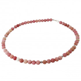 Collier Rhodonite 6mm et Argent. Ce collier est composé de boules de 6mm en Rhodonite, de 6 perles facettées en Argent de ...