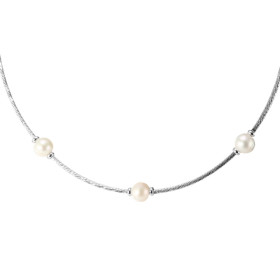 Collier rigide argent rhodié composé 3 perles d eau douce 9mm diamètre Chaîne rigide ciselée 2mm large Longueur : 44cm Sys...