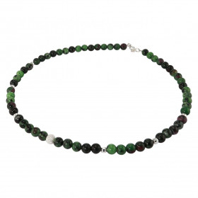 Collier Rubis et Zoisite 6mm et Argent. Ce collier est composé de boules de 6mm en Rubis et Zoisite, de 6 perles facettées...