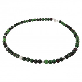 Collier Rubis Zoisite 6mm Argent Ce collier est composé boules 6mm Rubis Zoisite, 6 perles facettées Argent 4mm diamètre d...