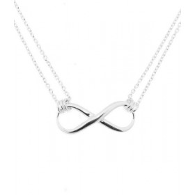 Collier Signe Infini Argent 925 Rhodié Longueur du collier : 42cm Dimensions du signe infini : 26x10mm Chaine forçat double 