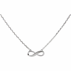  Collier signe infini Argent rhodié Oxyde zirconium Motif signi infini serti 5 pierres Dimensions du motif : 14x5mm Chaine...