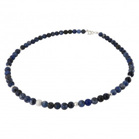 Collier Sodalite 6mm et Argent. Ce collier est composé de boules de 6mm en Sodalite, de 6 perles facettées en Argent de 4m...