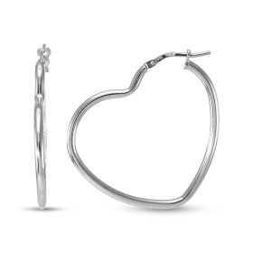 Créoles argent rhodié forme coeur Largeur : 2mm Longueur : 34mm Système d attache : tige sur charnière