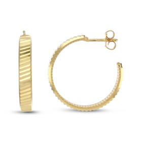 Créoles argent doré 4mm large rainurée Longueur : 24mm Système d attache : poussette belge