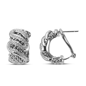 Créoles argent rhodié maille fantaisie 11mm large une forme d ondulation sertie d oxydes zirconium Longueur : 16mm Système...