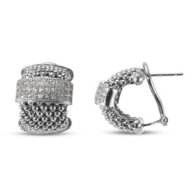 Créoles argent rhodié maille fantaisie 13mm large une barrette sertie d oxydes zirconium Longueur : 16mm Système d attache...