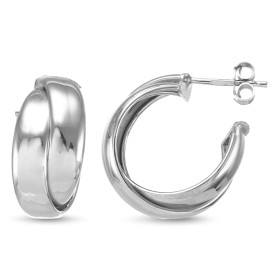 Créoles argent rhodié composées 2 anneaux entrelacés 5mm large chacun Longueur : 20mm Système d attache : poussette belge