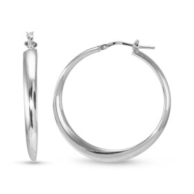 Créoles argent rhodié section ovale ondulée 4mm large Longueur : 38mm Système d attache : tige sur charnière